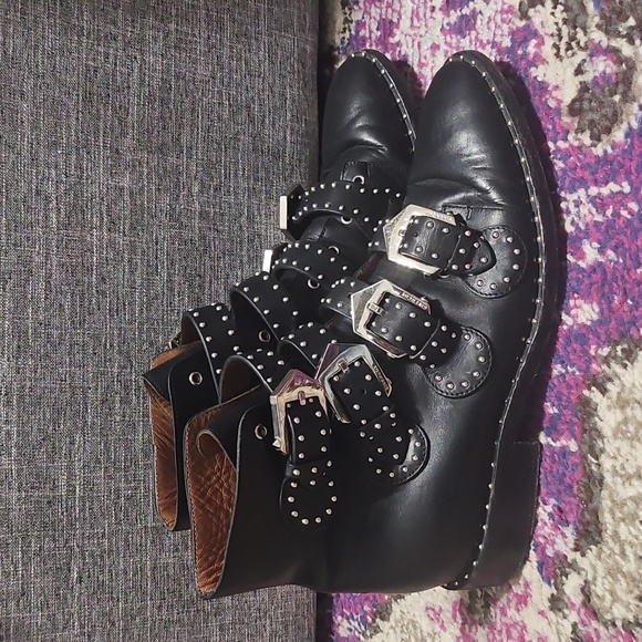 Givenchy Black Combat Boots with Silver Buckles and Studs - Picture 3 of 8